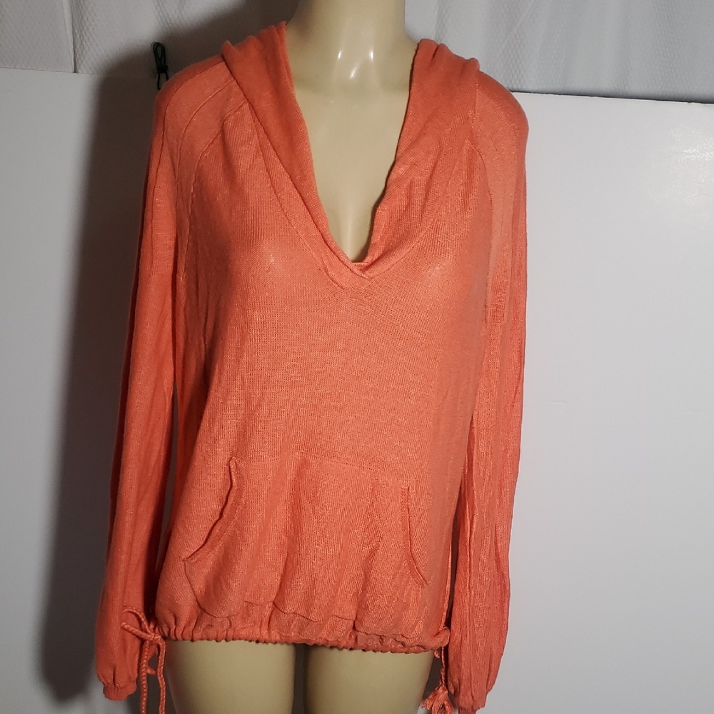 FREE PEOPLE Size XS OPTIMISTIC LINEN BLEND Women's Coral Hooded Pullover Top - Picture 15 of 15